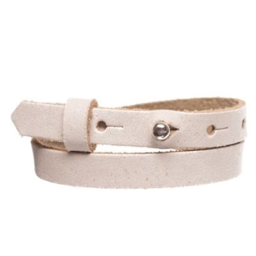 Craft leather bracelet for slider beads, width 10 mm, length 39 - 40 cm, ecru