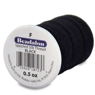 Beadalon kraal zijde F, diameter 0,35 mm, zwart, hoeveelheid 14,2 gram