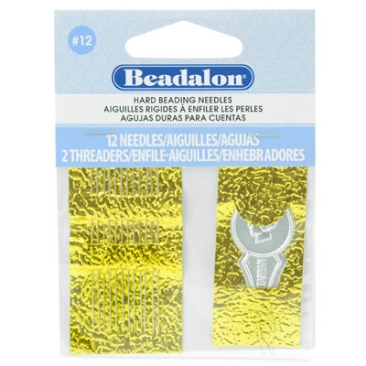 Beadalon Hard Needle, Fädelnadeln 12 Stück mit Einfädelhilfe, Nadeldicke 0,7 mm