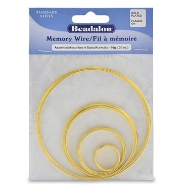Beadalon Memory-Wire Set, 4 different sizes, gold-coloured, 14 grams