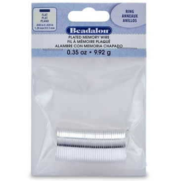 Beadalon Memory-Wire pour bagues de doigt, plat, argenté, 10 grammes (environ 33 tours)