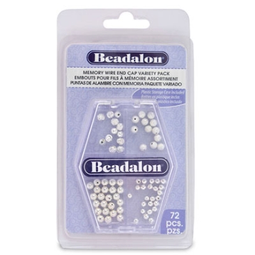 Beadalon Memory-draad eindkapje om in te lijmen, assortimentsverpakking, verzilverd, 3 & 4 mm, 72 stuks