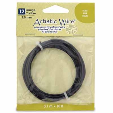 Beadalon Artistic Wire (Modellierdraht), 12 Gauge (2,1 mm), Farbe: Schwarz, Rolle mit 10 ft (3,1 m)