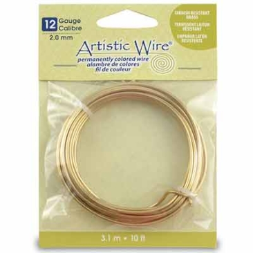Beadalon Artistic Wire (fil à modeler), 12 Gauge (2,1 mm), couleur laiton, rouleau de 10 ft (3,1 m)