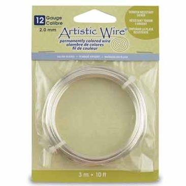Beadalon Artistic Wire (modelling wire), 12 gauge (2.1 mm), silver-plated, roll with 10 ft (3.1 m)