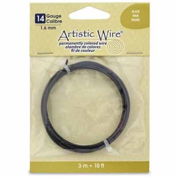 Beadalon Artistic Wire (fil à modeler), 14 Gauge (1,6 mm), couleur : noir, rouleau de 10 ft (3,1 m)