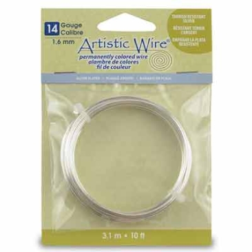 Beadalon Artistic Wire (modelling wire), 14 gauge (1.6 mm), silver-plated, roll with 10 ft (3.1 m)