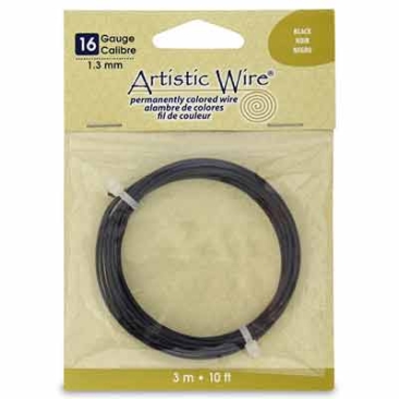 Beadalon Artistic Wire (Modellierdraht), 16 Gauge (1,3 mm), Farbe: Schwarz, Rolle mit 10 ft (3,1 m)