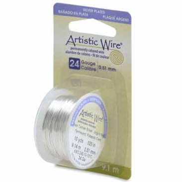 Beadalon Artistic Wire (modelling wire), 24 gauge (0.51 mm), silver-plated, roll with 10 yd (9.1 m)