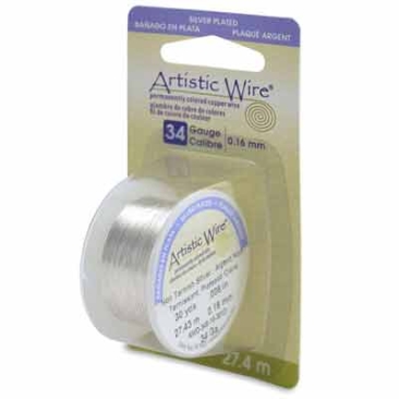 Beadalon Artistic Wire (modelling wire), 34 gauge (0.16mm), silver-plated, roll with 30 yd (27.4 m)