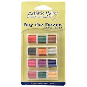 Beadalon Artistic Wire, 28 Gauge (0.32 mm), Buy-The-Dozen, Mixed Colours, 12 spools of 5 yd (4.5 m) each.