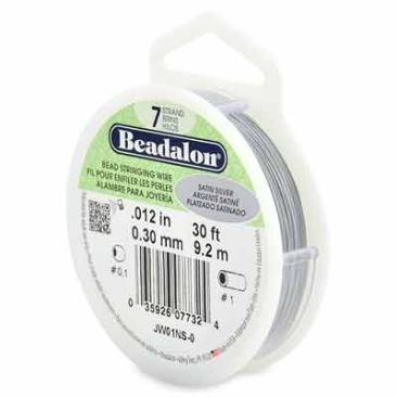 Beadalon 7 Strand Stainless Steel Bead Stringing Wire, 0.012 in (0.30 mm), Colour: Satin Silver, 30 ft (9.2 m)