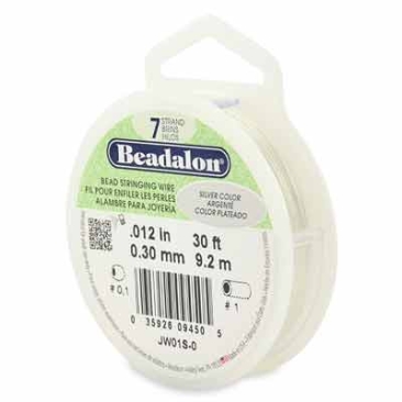 Beadalon 7 Strand Bead Stringing Wire, 0.012 in (0.30 mm), Colour: Silver, 30 ft (9.2 m)