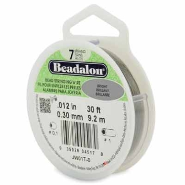 Beadalon 7 Strand Bead Stringing Wire (fil pour perles) en acier inoxydable, 0,012 in (0,30 mm), couleur : argent clair (Bright), 30 ft (9,2 m)