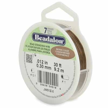 Beadalon 7 Strand Bead Stringing Wire (fil pour perles) en acier inoxydable, 0,012 in (0,30 mm), couleur : bronze, 30 ft (9,2 m)