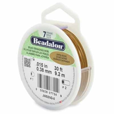 Beadalon 7 Strand Bead Stringing Wire (fil pour bijoux) en acier inoxydable, 0,015 in (0,38 mm), couleur : or satiné, 30 ft (9,2 m)