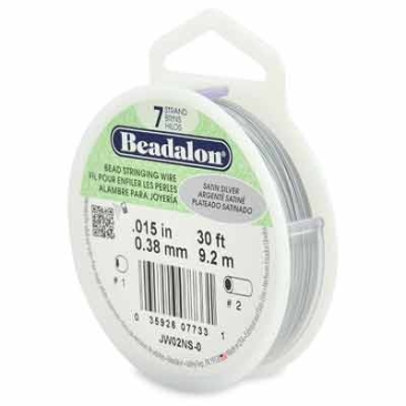 Beadalon 7 Strand Stainless Steel Bead Stringing Wire, 0.015 in (0.38 mm), colour: silver (Satin Silver), 30 ft (9.2 m)
