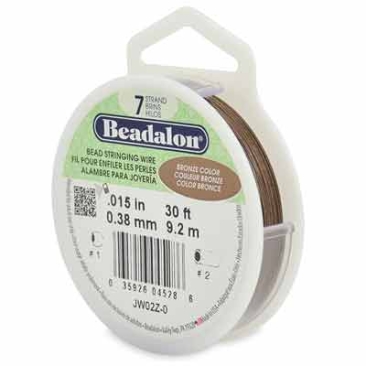 Beadalon 7 Strand Stainless Steel Bead Stringing Wire, 0.015 in (0.38 mm), 30 ft (9.2 m), Colour: Bronze