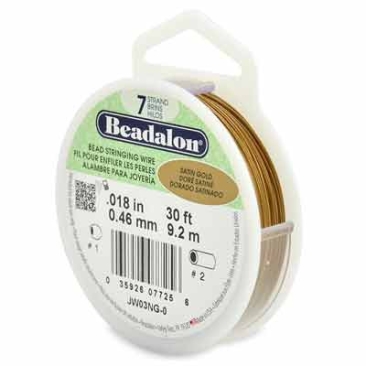 Beadalon 7 Strand Stainless Steel Bead Stringing Wire, 0.018 in (0.46 mm), Colour: Satin Gold, 30 ft (9.2 m)