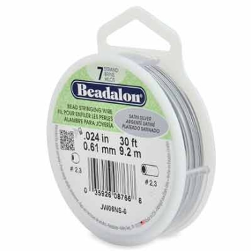 Beadalon 7 Strand Stainless Steel Bead Stringing Wire, 0.024 in (0.61 mm), colour: silver (Satin Silver), 30 ft (9.2 m)