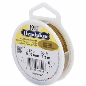 Beadalon 19 Strand Stainless Steel Bead Stringing Wire, 0.012 in (0.30 mm), Colour: Satin Gold, 30 ft (9.2 m)