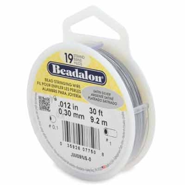 Beadalon 19 Strand Stainless Steel Bead Stringing Wire, 0.012 in (0.30 mm), colour: silver (Satin Silver), 30 ft (9.2 m)