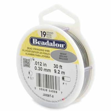 Beadalon 19 Strand Stainless Steel Bead Stringing Wire, 0.012 in (0.30 mm), Colour: Bright silver, 30 ft (9.2 m)