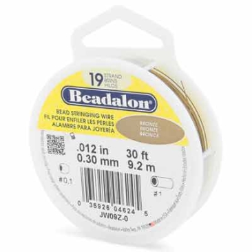 Beadalon 19 Strand Stainless Steel Bead Stringing Wire, 0.012 in (0.30 mm), Colour: Bronze, 30 ft (9.2 m)
