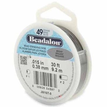 Beadalon 49 Strand Stainless Steel Bead Stringing Wire, 0.015 in (0.38 mm), Colour: Bright silver, 30 ft (9.2 m)