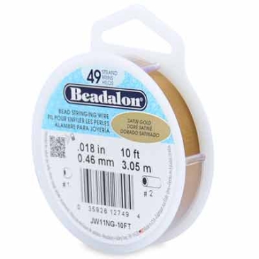 Beadalon 49 Strand Stainless Steel Bead Stringing Wire, 0.018 in (0.46 mm), Colour: Satin Gold, Roll of 10 ft (3.1 m)