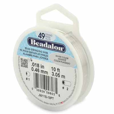 Beadalon 49 Strand Bead Stringing Wire, 0.018 in (0.46 mm), colour: silver, roll with 10 ft (3.1 m)