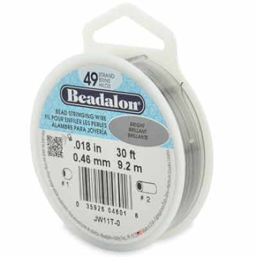 Beadalon 49 plage acier inoxydable Bead Stringing Wire (fil pour bijoux), 0,018 in (0,46 mm), couleur : argent clair (Bright), 30 ft (9,2 m)