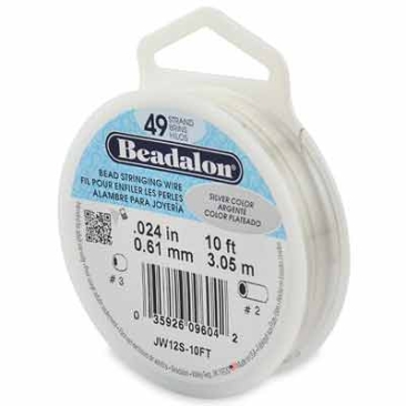 Beadalon 49 Strand Bead Stringing Wire, 0.024 in (0.61 mm), colour: silver, roll with 10 ft (3.1 m)