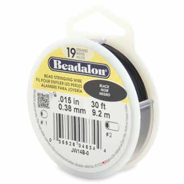 Beadalon 19-draads roestvrijstalen rijgdraad, 0,015 in (0,38 mm), kleur: zwart, 30 ft (9,2 m)