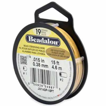 Beadalon 19 Strand Stainless Steel Bead Stringing Wire, 0.015 in (0.38 mm), gold plated, 15 ft (4.5 m)