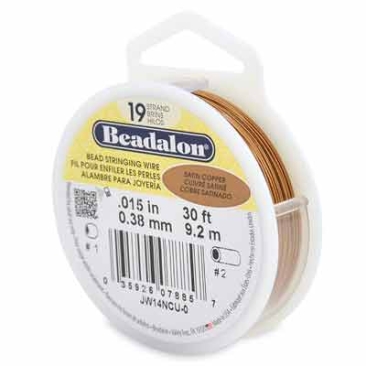 Beadalon 19 plage acier inoxydable Bead Stringing Wire (fil pour bijoux), 0,015 in (0,38 mm), couleur : cuivre (Satin Copper), 30 ft (9,2 m)