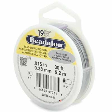 Beadalon 19-draads roestvrijstalen rijgdraad, 0,015 in (0,38 mm), kleur: licht zilver (Satin Silver), 30 ft (9,2 m)