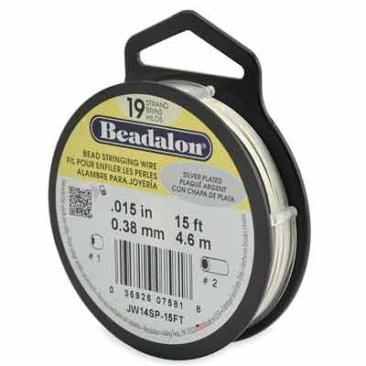 Beadalon 19 Strand Stainless Steel Bead Stringing Wire, 0.015 in (0.38 mm), silver plated, 15 ft (4.5 m)