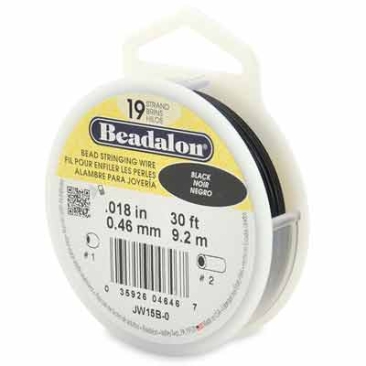 Beadalon 19 Strand Stainless Steel Bead Stringing Wire, 0.018 in (0.46 mm), Colour: Black, 30 ft (9.2 m)