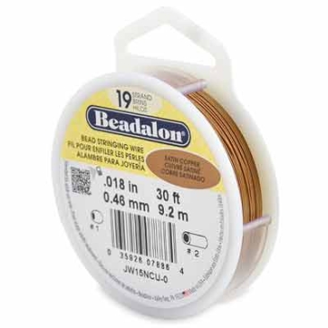 Beadalon 19-strengs Stainless Steel Bead Stringing Wire, 0.018 in (0.46 mm), kleur: koper (Satin Copper), 30 ft (9.2 m)
