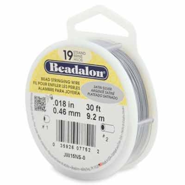 Beadalon 19 Strand Stainless Steel Bead Stringing Wire, 0.018 in (0.46 mm), colour: silver (Satin Silver), 30 ft (9.2 m)