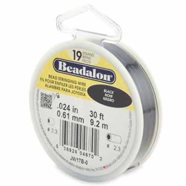 Beadalon 19 Strand Stainless Steel Bead Stringing Wire, 0.024 in (0.61 mm), Colour: Black, 30 ft (9.2 m)