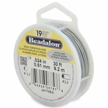 Beadalon 19 plage en acier inoxydable Bead Stringing Wire (fil pour bijoux), 0,024 in (0,61 mm), couleur : argent (Satin Silver), 30 ft (9,2 m)