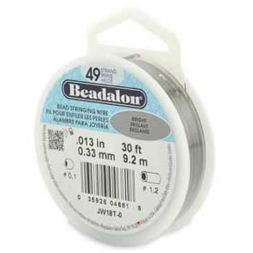 Beadalon 49 Strand Stainless Steel Bead Stringing Wire, .013 in (0,33 mm), kleur: helder zilver, 30 ft (9,2 m)