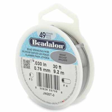 Beadalon 49 Strand Stainless Steel Bead Stringing Wire, 0.030 in (0.76 mm), colour: bright silver, 30 ft (9.2 m)