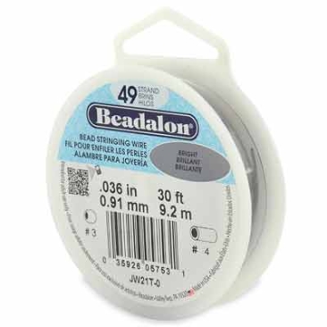 Beadalon 49 Strand Stainless Steel Bead Stringing Wire, 0.036 in (0.91 mm), colour: bright silver, 30 ft (9.2 m)