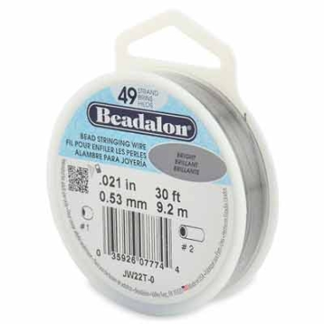 Beadalon 49 Strand Stainless Steel Bead Stringing Wire, 0.021 in (0.53 mm), colour: bright silver, 30 ft (9.2 m)