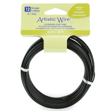Beadalon Artistic Wire, fil à modeler Aluminum Craft Wire, diamètre : 2,1 mm (12 Gauge), rond, couleur : noir, longueur : 12 m (39.3 ft)
