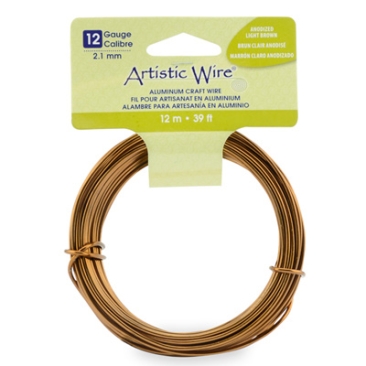 Beadalon Artistic Wire, Modelleerdraad Aluminium Knutseldraad, Diameter: 2,1 mm (12 Gauge), Rond, Kleur: lichtbruin, Lengte: 12 m (39.3 ft)