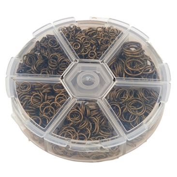 Boîte d'anneaux de reliure en fer, tailles : 4,5,6,7,8 et 10 mm, simple courbure, couleur bronze, env. 1600pcs/boîte